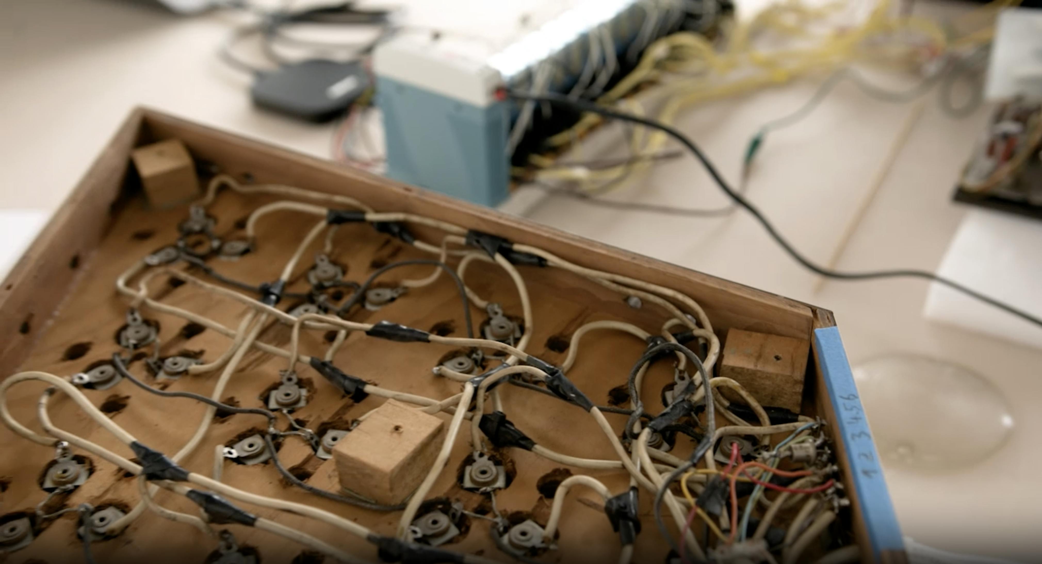 View of wiring on the back of the artwork